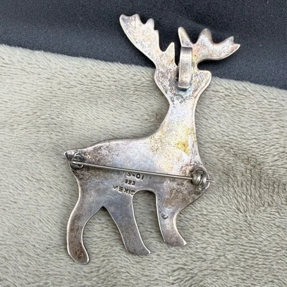 Vintage Taxco Sterling‎ Silver Brooch Pendant Deer Elk Reindeer